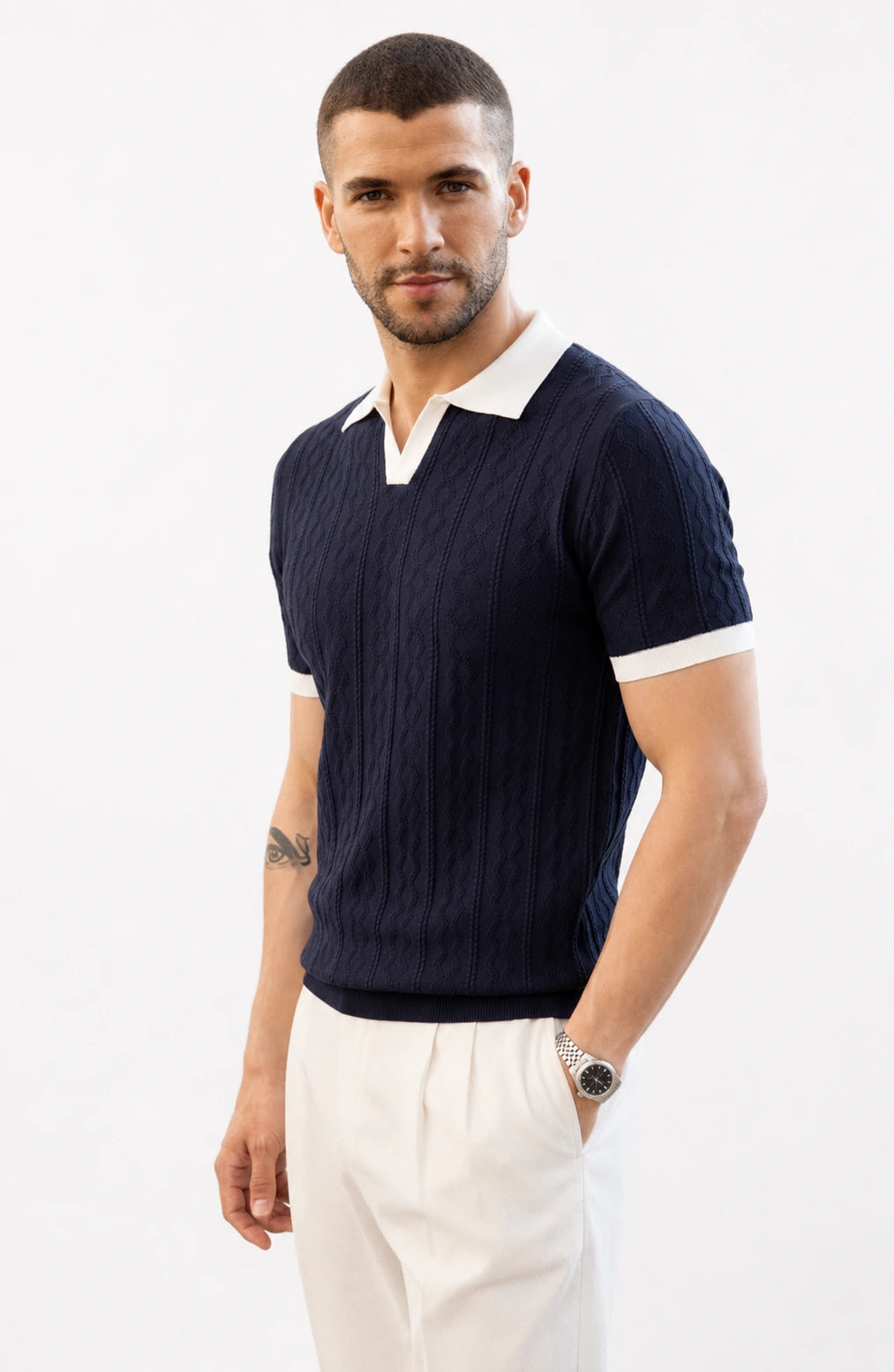 Jovera Joyce Montreux Contrast-Knit Slim Polo
