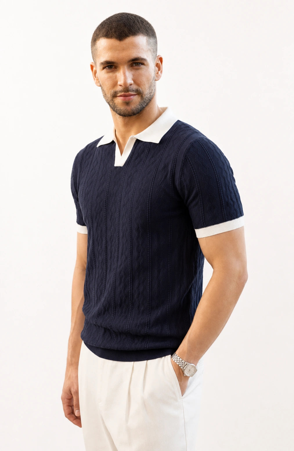 Jovera Joyce Montreux Contrast-Knit Slim Polo