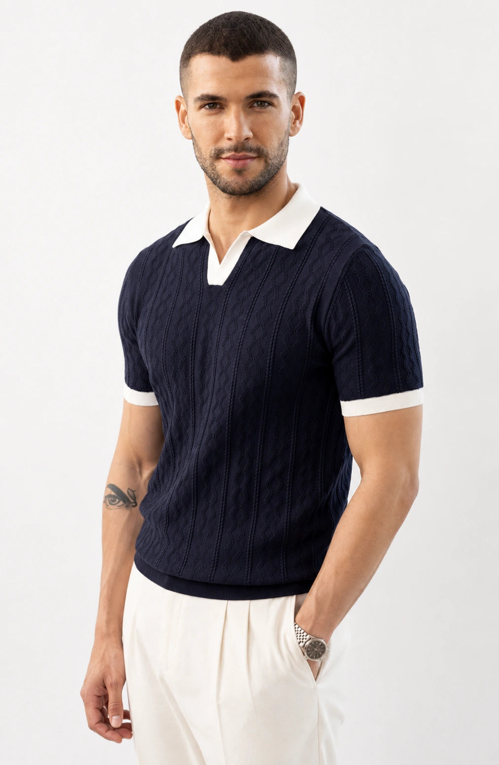Jovera Joyce Montreux Contrast-Knit Slim Polo